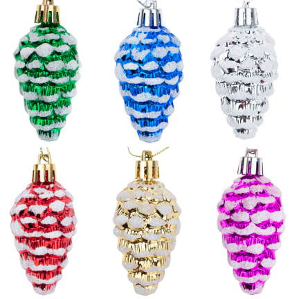 TG74291-2 WEIHNACHTSKUGELN SET TANNENZAPFEN ANHÄNGER 6 STÜCK FARBIG