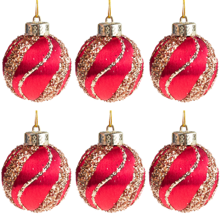 TG78529-3 POLYSTYROL-KUGEL 6 STÜCK BURGUNDERROT GLITZERND