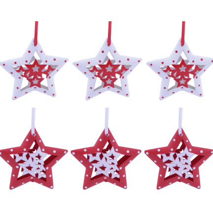UAN5389 WEIHNACHTSBAUM STERNE DURCHBROCHEN 8CM 6 STÜCK KUGELN ANHÄNGER