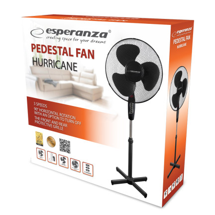 EHF001KK PODLAHOVÝ VENTILÁTOR VENTILÁTOR CYLKULATOR VÝKONNÝ 50W STOJÍCÍ ČERNÝ ÚČINNÝ
