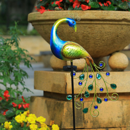 TG77661 SOLAR PFAU LAMPE LEUCHTENDE LED DEKORATION SOLAR GARTEN PFUND LICHT