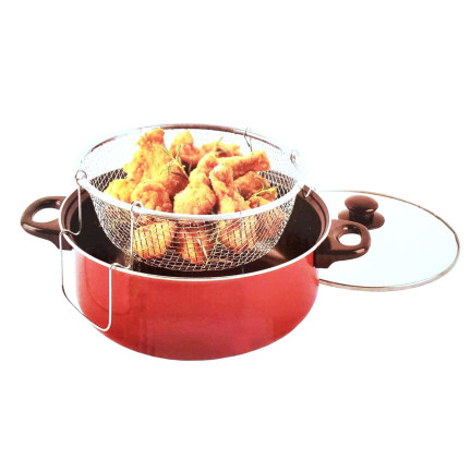 WW29 FRYER TOPF FISCH POMMES FRITES HUHN KRAPFEN SIEB FRITEUSE + KORB