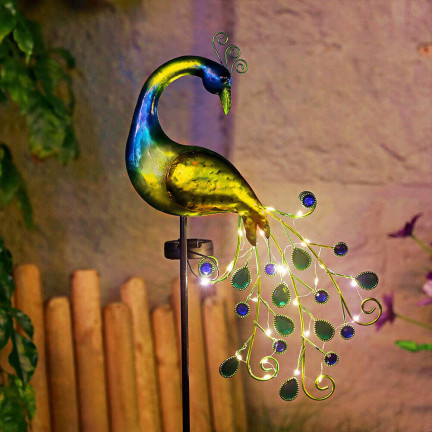 TG77661 SOLAR PFAU LAMPE LEUCHTENDE LED DEKORATION SOLAR GARTEN PFUND LICHT