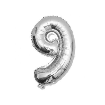 TG48096-9-S Silver Number 9 Birthday Balloon, Foil Number for Birthdays, Filled with Air or Helium
