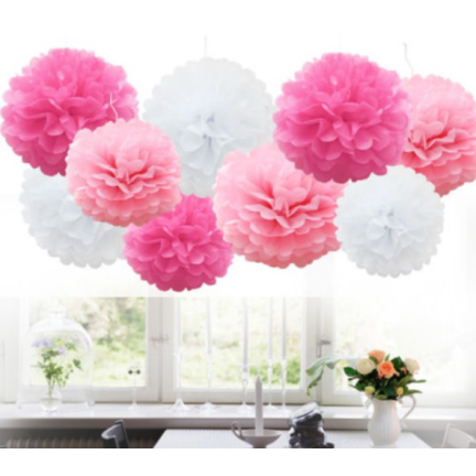 34907 Seidenpapier Pompon 15 cm weiß Dekoration Pompons