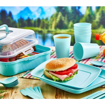 HOB031289 PICKNICK SET 32 TEILE TASSEN BESTECK BEHÄLTER