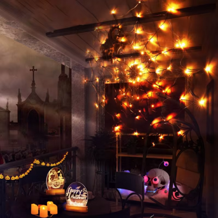 TG73019-1 PAVUČINA 70 VEDLA UMĚLÁ HALLOWEEN SVĚTLA ORANŽOVÁ