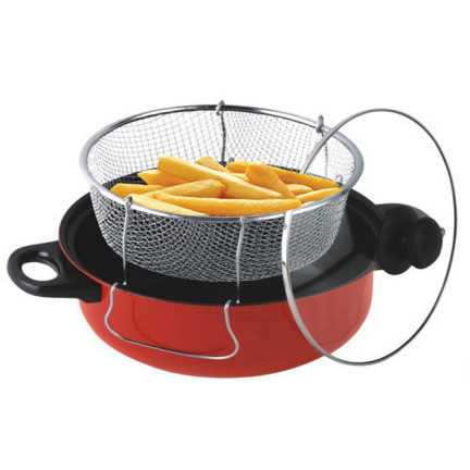 WW29 FRYER TOPF FISCH POMMES FRITES HUHN KRAPFEN SIEB FRITEUSE + KORB