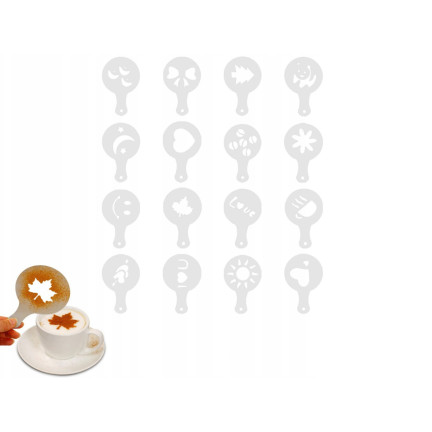 TG66809 SCHABLONEN FÜR DIE DEKORATION KAFFEE KUCHEN DESSERTS 16PCS LATTE CAPPUCCINO