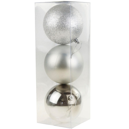 TG63128-1 SILBERNE WEIHNACHTSBAUMKUGELN 10CM 3ER SET UNZERBRECHLICHE KUGELN