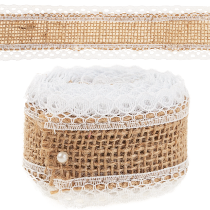 TG40119 JUTEBAND MIT SPITZE BOHO JUTE NATÜRLICHES BAND FÜR HANDGEMACHTE DEKORATIONEN