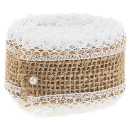 TG40119 JUTEBAND MIT SPITZE BOHO JUTE NATÜRLICHES BAND FÜR HANDGEMACHTE DEKORATIONEN