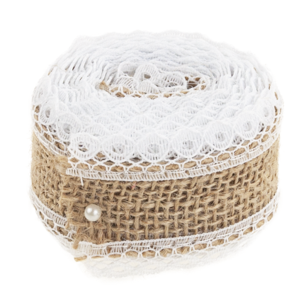 TG40119 JUTEBAND MIT SPITZE BOHO JUTE NATÜRLICHES BAND FÜR HANDGEMACHTE DEKORATIONEN