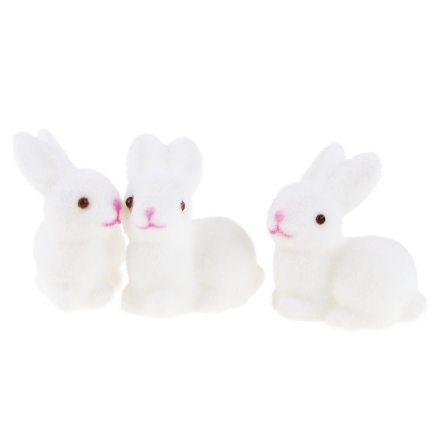 TG40529-1 KANINCHEN BEFLOCKT KUNSTSTOFF HASEN WEISS 3PCS /KPL
