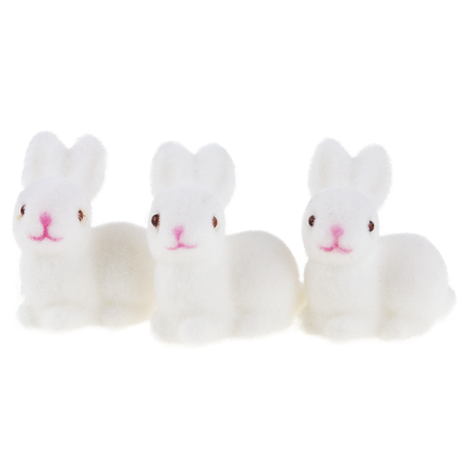 TG40529-1 KANINCHEN BEFLOCKT KUNSTSTOFF HASEN WEISS 3PCS /KPL