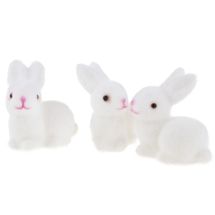 TG40529-1 KANINCHEN BEFLOCKT KUNSTSTOFF HASEN WEISS 3PCS /KPL