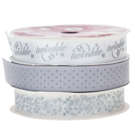 TG44384S DEKORATIVES VERPACKUNGSBAND 3SET silber Weihnachten