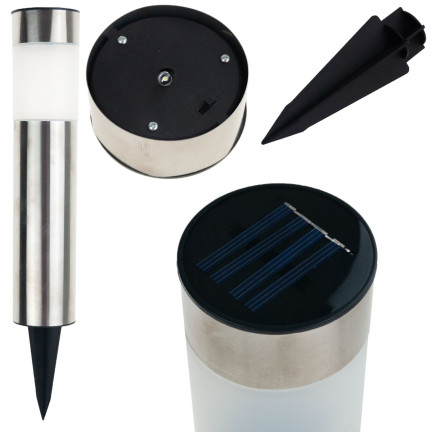 TG45633 Solar Garden Lamp, LED Stake Light, Solar Ground Post, Stainless Steel, Silver