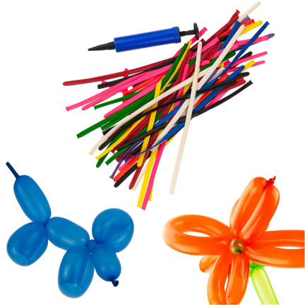 TG48097 VERDREHBARE MODELLIERBALLONS 50 STÜCK MIT PUMPE FARBIGE SCHLÄUCHE SET
