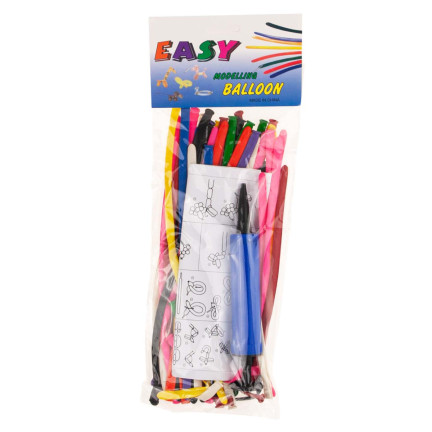 TG48097 VERDREHBARE MODELLIERBALLONS 50 STÜCK MIT PUMPE FARBIGE SCHLÄUCHE SET
