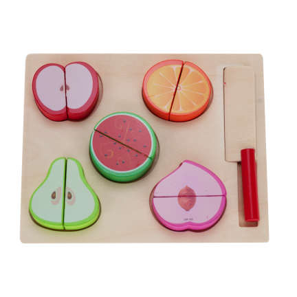 TG50016 Wooden fruit slicer with Velcro, knife, and cutting board