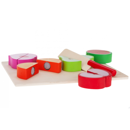 TG50016 Wooden fruit slicer with Velcro, knife, and cutting board