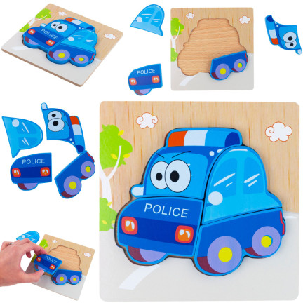 TG50030 HOLZKLÖTZE PÄDAGOGISCHES PUZZLE MONTESSORI FIGUREN POLIZEI AUTO
