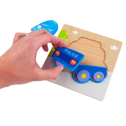 TG50030 HOLZKLÖTZE PÄDAGOGISCHES PUZZLE MONTESSORI FIGUREN POLIZEI AUTO