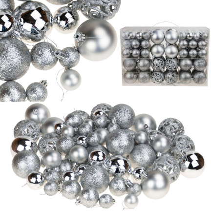 TG53080-1 Silberne Christbaumkugeln Set XXL 100Stk Christbaumkugeln 6/4/3cm