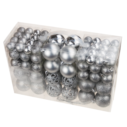 TG53080-1 Silberne Christbaumkugeln Set XXL 100Stk Christbaumkugeln 6/4/3cm