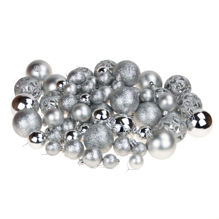 TG53080-1 Silberne Christbaumkugeln Set XXL 100Stk Christbaumkugeln 6/4/3cm