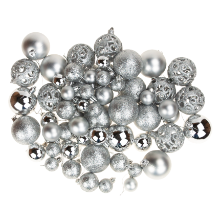 TG53080-1 Silberne Christbaumkugeln Set XXL 100Stk Christbaumkugeln 6/4/3cm