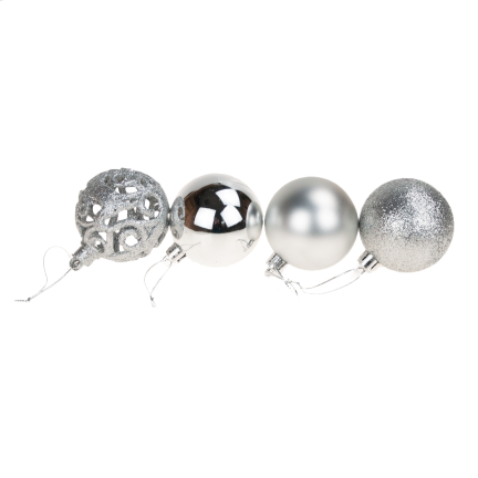 TG53080-1 Silberne Christbaumkugeln Set XXL 100Stk Christbaumkugeln 6/4/3cm