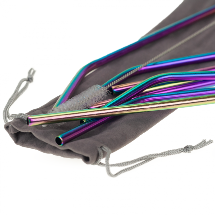 TG55946 Metall Strohhalme x8 Eco wiederverwendbar Reiniger Fall Regenbogen