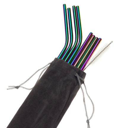 TG55946 Metall Strohhalme x8 Eco wiederverwendbar Reiniger Fall Regenbogen