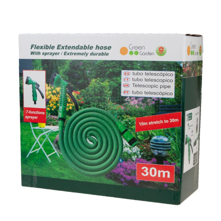 TG56040 FLEXIBLER GARTENSCHLAUCH MIT 30M BEWÄSSERUNGSPISTOLE + ARMATUREN