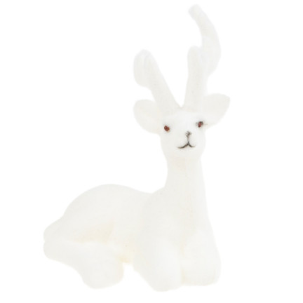 TG56926-1 SOBI FLOCKED DEKORATIVNÍ BÍLÝ VELUR FIGURKA VÁNOČNÍ DEKORACE LEŽÍCÍ