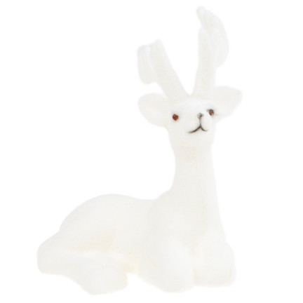 TG56926-1 SOBI FLOCKED DEKORATIVNÍ BÍLÝ VELUR FIGURKA VÁNOČNÍ DEKORACE LEŽÍCÍ