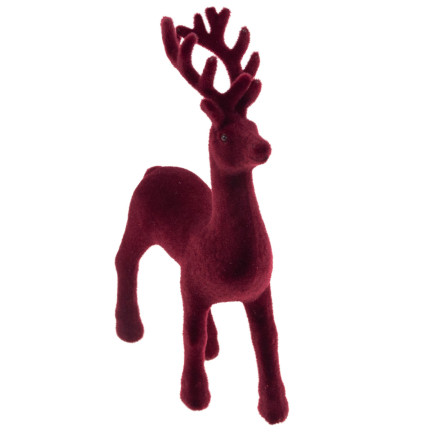 TG56927-3 RENTIER BEFLOCKT KASTANIENBRAUN VELOURS WEIHNACHTEN DEKORATION FIGUR