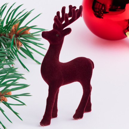 TG56927-3 RENTIER BEFLOCKT KASTANIENBRAUN VELOURS WEIHNACHTEN DEKORATION FIGUR