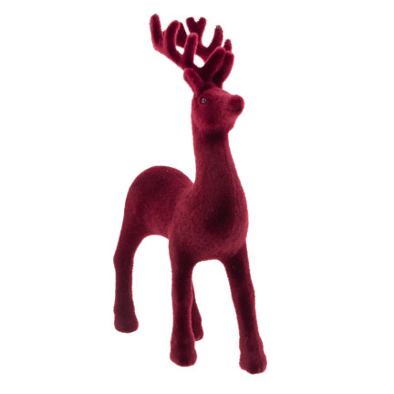 TG56927-3 RENTIER BEFLOCKT KASTANIENBRAUN VELOURS WEIHNACHTEN DEKORATION FIGUR