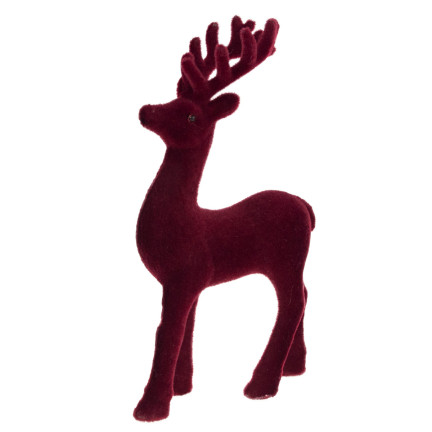 TG56927-3 RENTIER BEFLOCKT KASTANIENBRAUN VELOURS WEIHNACHTEN DEKORATION FIGUR