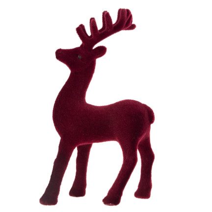 TG56927-3 RENTIER BEFLOCKT KASTANIENBRAUN VELOURS WEIHNACHTEN DEKORATION FIGUR
