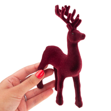 TG56927-3 RENTIER BEFLOCKT KASTANIENBRAUN VELOURS WEIHNACHTEN DEKORATION FIGUR
