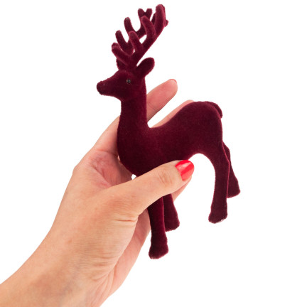 TG56927-3 RENTIER BEFLOCKT KASTANIENBRAUN VELOURS WEIHNACHTEN DEKORATION FIGUR