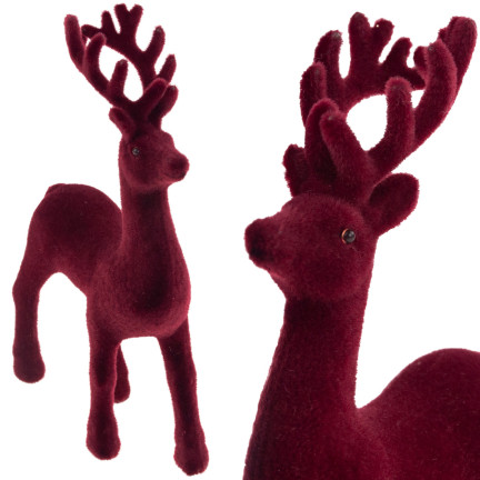 TG56927-3 RENTIER BEFLOCKT KASTANIENBRAUN VELOURS WEIHNACHTEN DEKORATION FIGUR