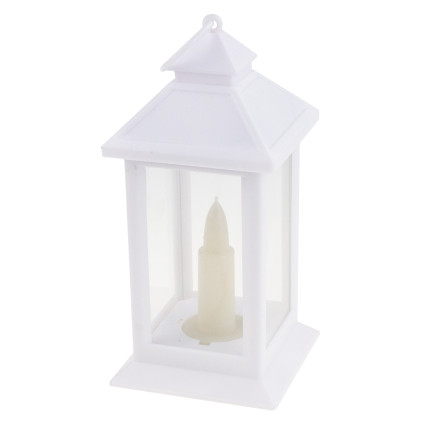 Led lucerna, bílá, na baterie, teplé světlo, imituje plamen, s rukojetí, výška 17 cm