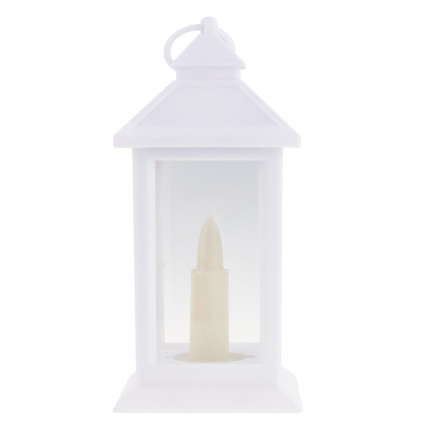 Led lucerna, bílá, na baterie, teplé světlo, imituje plamen, s rukojetí, výška 17 cm