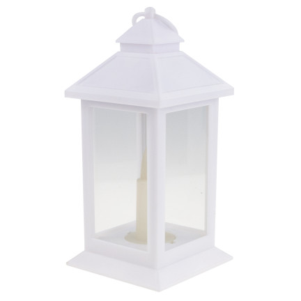 Led lucerna, bílá, na baterie, teplé světlo, imituje plamen, s rukojetí, výška 17 cm