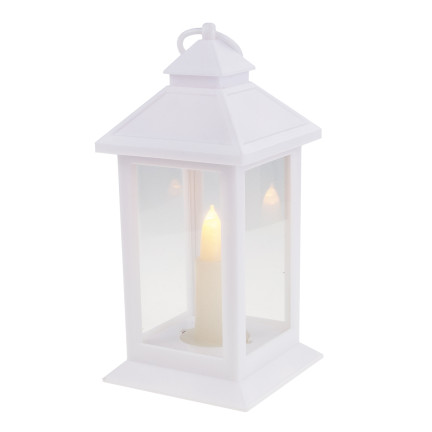 Led lucerna, bílá, na baterie, teplé světlo, imituje plamen, s rukojetí, výška 17 cm